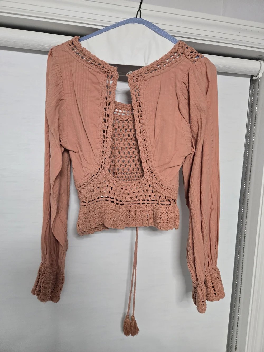 Free People Open-Back Crochet Peasant Top - Dusty Pink